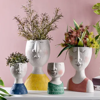 

Flower Arrangement Happy Home Art Figure Sculpture Flower Pot Desktop Dried Flower Creative Craft Home Decoration Accessories