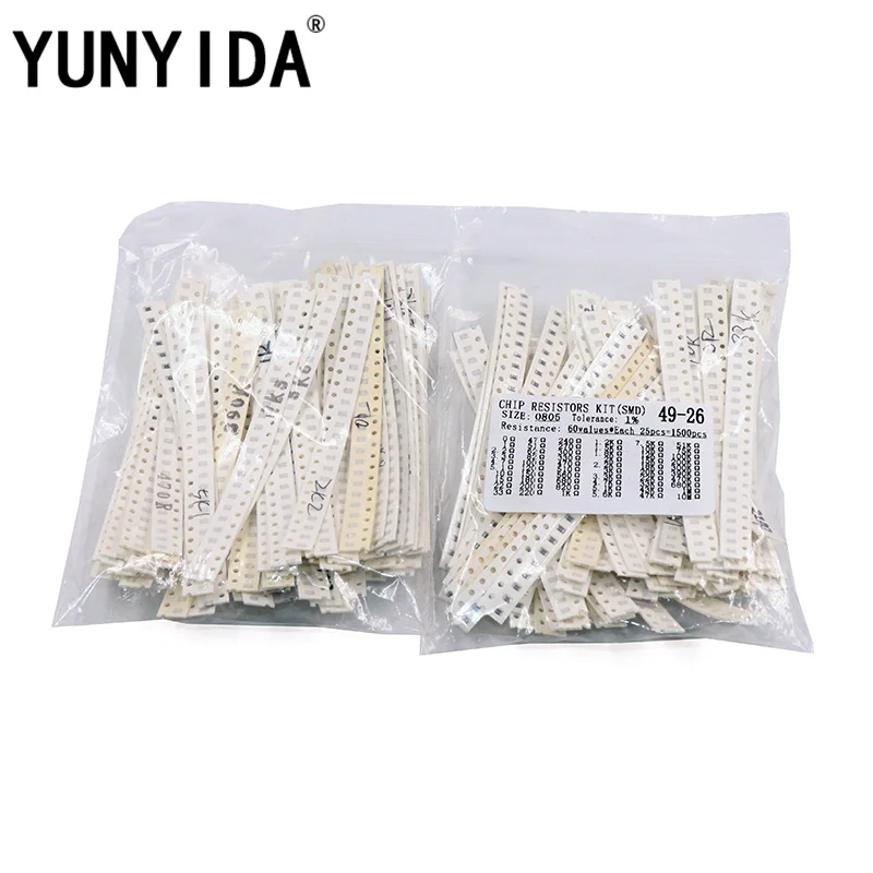 0805 SMD Resistor Kit 0805 SMD Resistor Kit Assorted 1ohm-10M ohm 1% 60valuesX 25pcs=1500pcs Sample