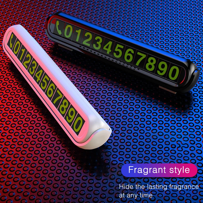 

2019 New Luminous Car Temporary Parking Card Sticker Phone Number Card Plate Car Accessories with Car Vent Clips Air Freshener