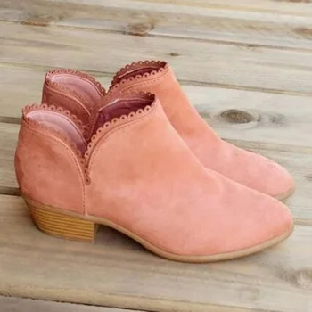 

Women Boots Shoes 2020 New Fashion Flock Pointed Toe Square Heels Ankle Boots for Women Resitance Slip Comfortable Mujer Zapatos