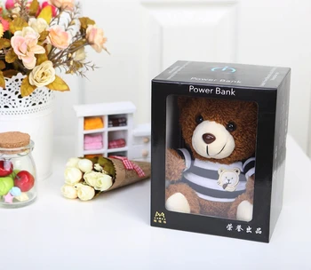 

Fashion Cartoon Plush Brown Bear mobile power bank 8000mah Toy Teddy bear Doll power supply gift for girl gift box