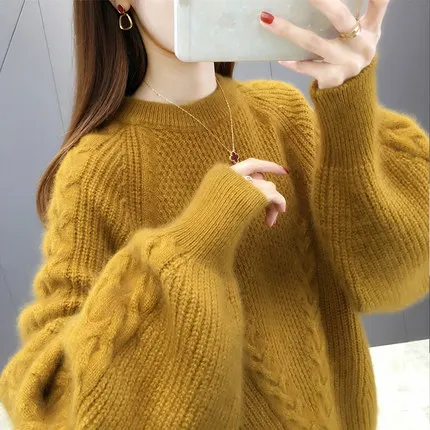 

O Neck Pullover Sweater Female Loose 2021 Autumn And Winter Knitting Thickening Woman Sweaters Female Chandails Pull Hiver