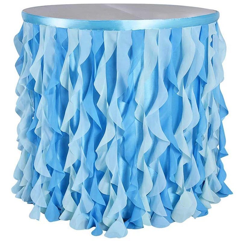 Лучшая Смешанная синяя юбка для стола, гофрированная юбка для стола, прямоугольная или круглая юбка для стола, ива, юбка для стола, для дня рождения, свадьбы
