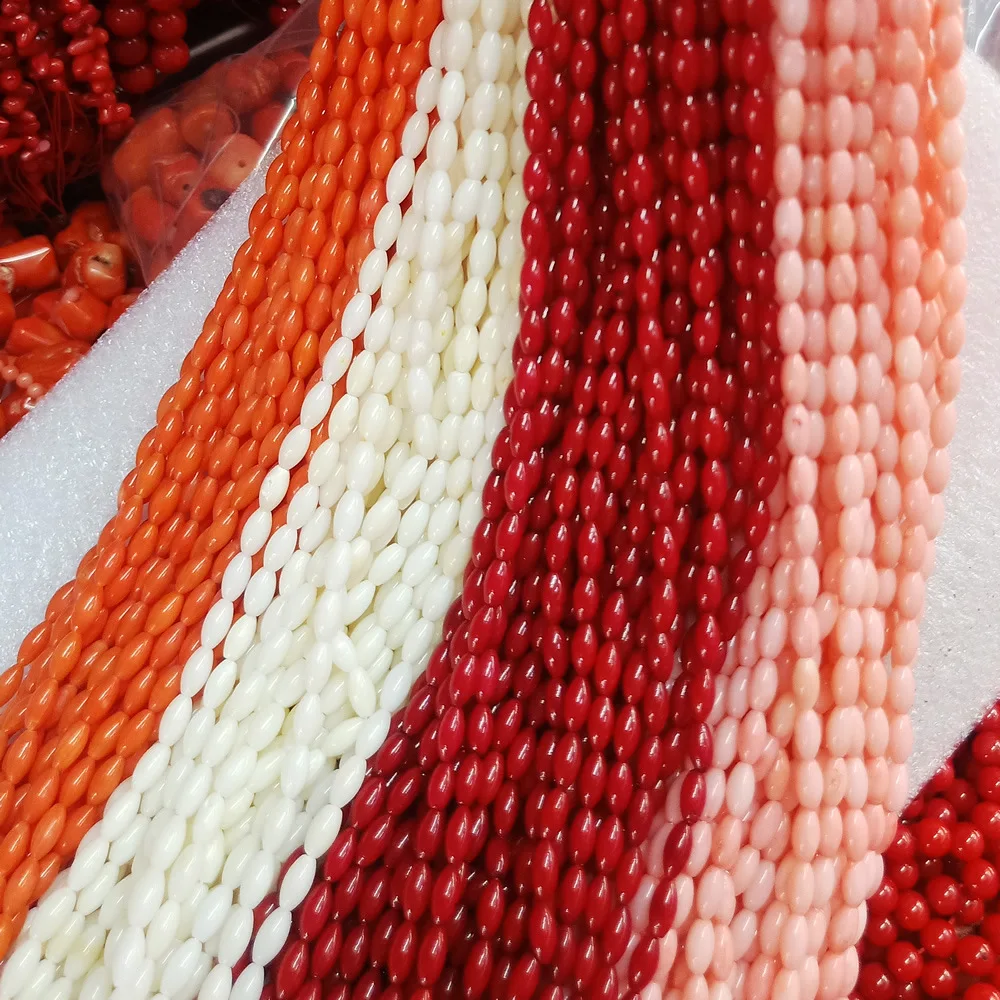 

2020 New Fashion Coral Loose Beads Rice Shape White,Pink Red Orange Colors Sold Per Strand DIY Jewelry for Necklace High Quality