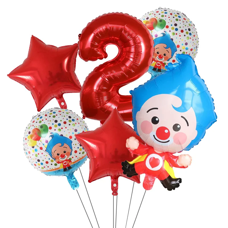 Plim Clown Foil Helium Balloons 6pcs/Set Red Number Balls Air Globos Children's Happy Birthday Party Decorations Kids Toys Gifts