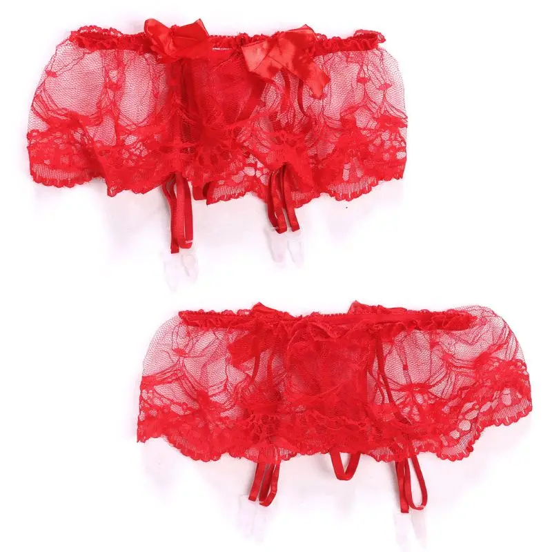 Womens Sexy Lace Suspender G-String Garter Belt Stockings Set Lingerie Bowknot F42F