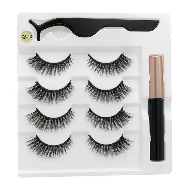 4 pairs of magnetic eyelashes natural soft magnet eyelashes natural magnetic eyeliner makeup mink eyelashes set tool Q8-13