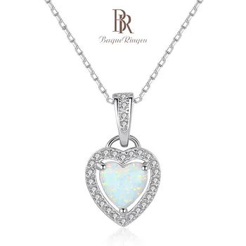 

Bague Ringen Trendy Sterling Silver 925 Necklace for Women Jewelry with White Opal Heart shaped Pendant Wedding Gifts Whoolesale