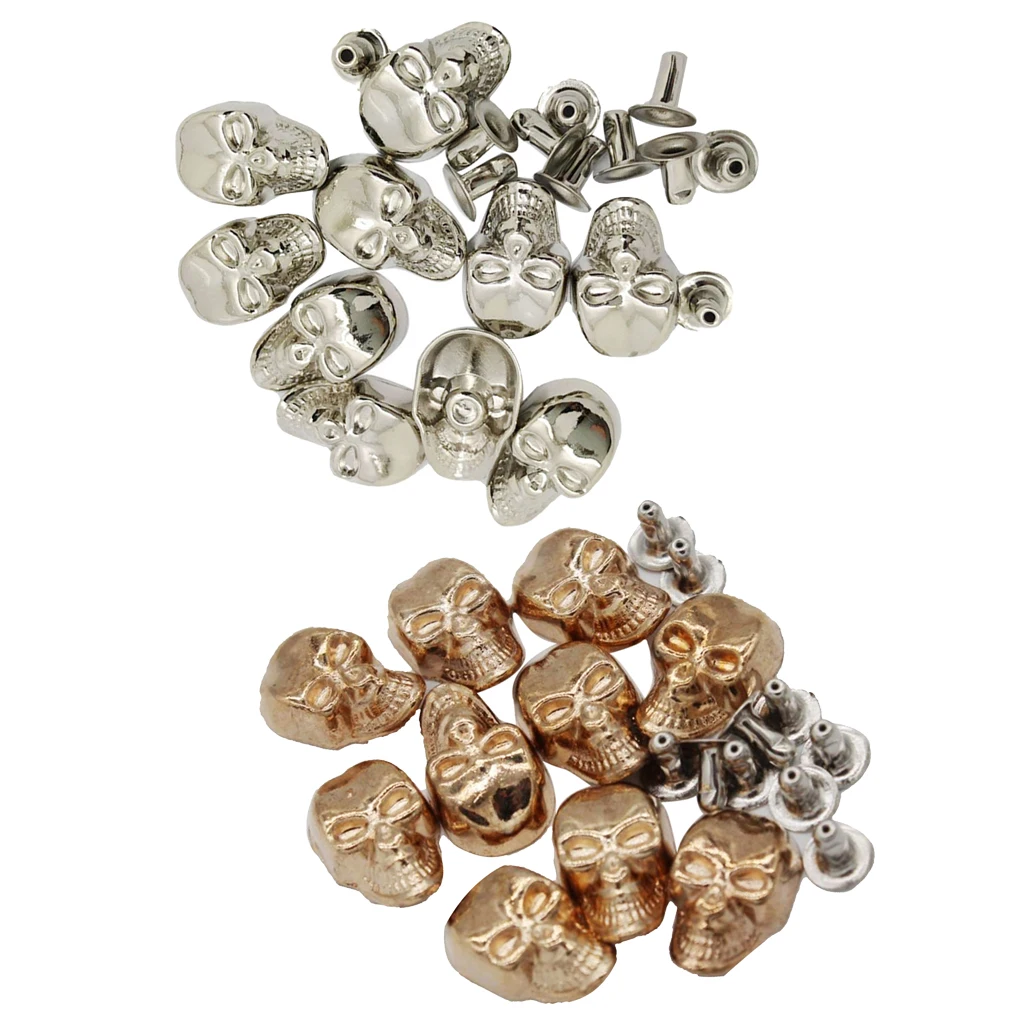20 Sets Skull Rivet Studs Punk Buttons for Bracelet Bag Leather Belt Crafts