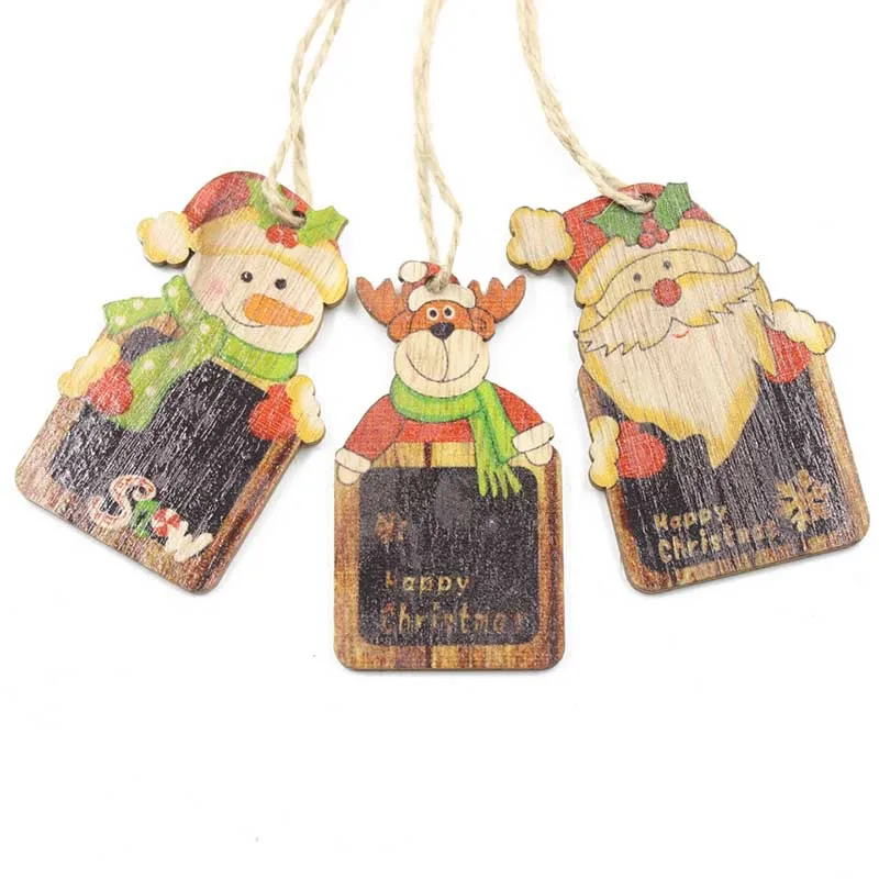 

3PCS Christmas Decorations For Home Wooden Card Printing Santa Snowman Pendants Wood Crafts DIY Xmas Tree Ornament C2389