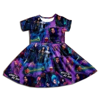 

short sleeve dark color cartoon girl summer dress