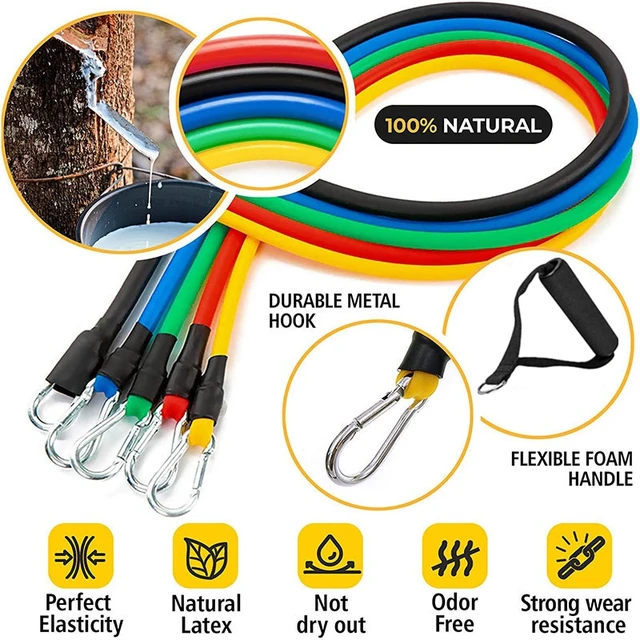 11 Pieces Yoga Resistance Bands Set Power Rubber Elastic Tube Expander Home Gym Fitness Workout Exerciser Pull Up Strength Ropes 6