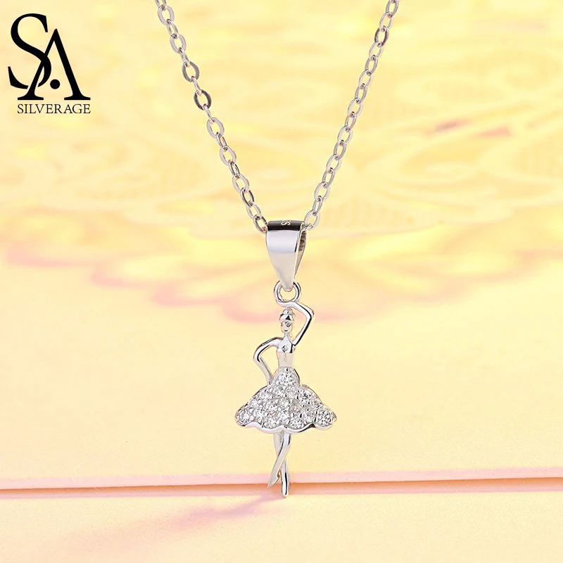 SA SILVERAGE Lovely Princess Ballet Dancer Super Flash Clavicle Chain Female Jewelry 2021 S925 Sterling Silver Necklace Pendant