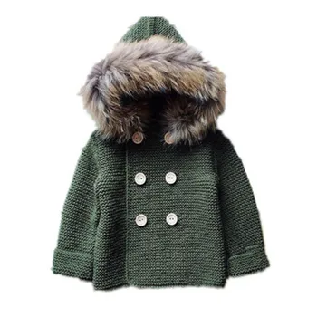 

2019 Kids Girl Boy's Knitted Sweater Japanese Style Winter Girl Boy Baby Hooded Children Jumper with Fur Collar Coat