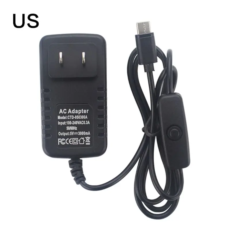 5 в 3 А Тип C зарядное устройство адаптер кабель питание с переключателем для Raspberry Pi 4 Модель B AU/UK/EU/US штекер