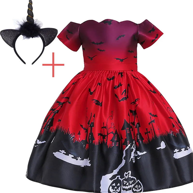 

2019 Girl dress Halloween Pumpkin Black Dress Party Cosplay Ball Gown for baby Girls dress with LED Unicorn headband