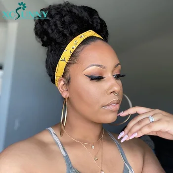 

Curly Human Hair Wig With Headband 180 Density Jerry Curl Remy Brazilian Full Machine Made Headband Wig For Black Women xcsunny