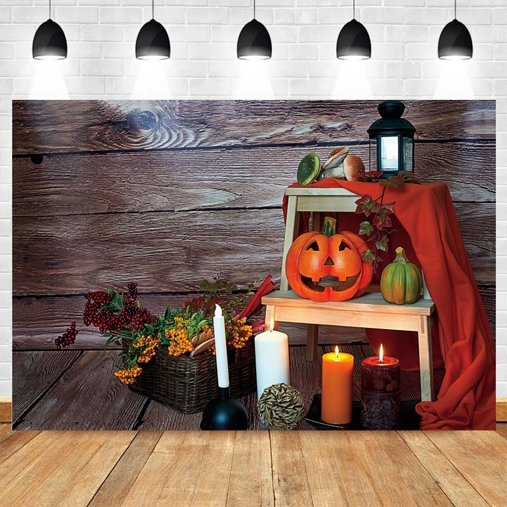 

Halloween Backdrop Pumpkin Lantern Wood Board Floor Photography Vinyl Photographic Background Photo Studio Photophone Photocall