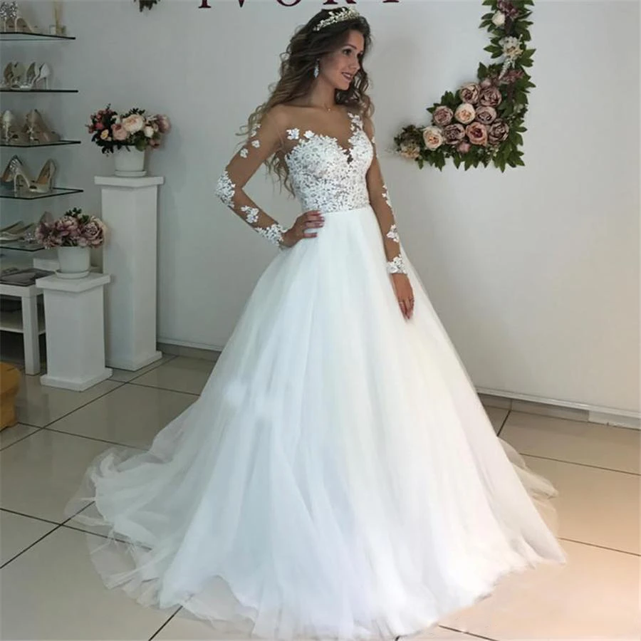 Illusion sleeve wedding dress Clearance