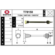 Привод правый 822mm\ Audi A3 1.6 93, VW Golf 1.4-1.8/1.9SDi 97-0