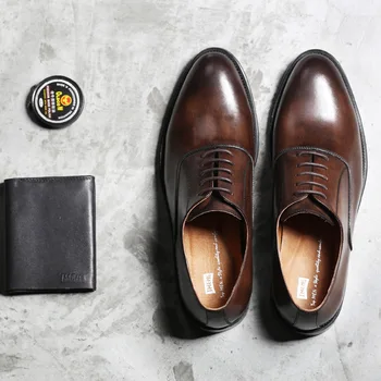 

business dress leather shoes men's high-grade retro plain casual men's shoes British Oxford Shoes pointed wedding shoes