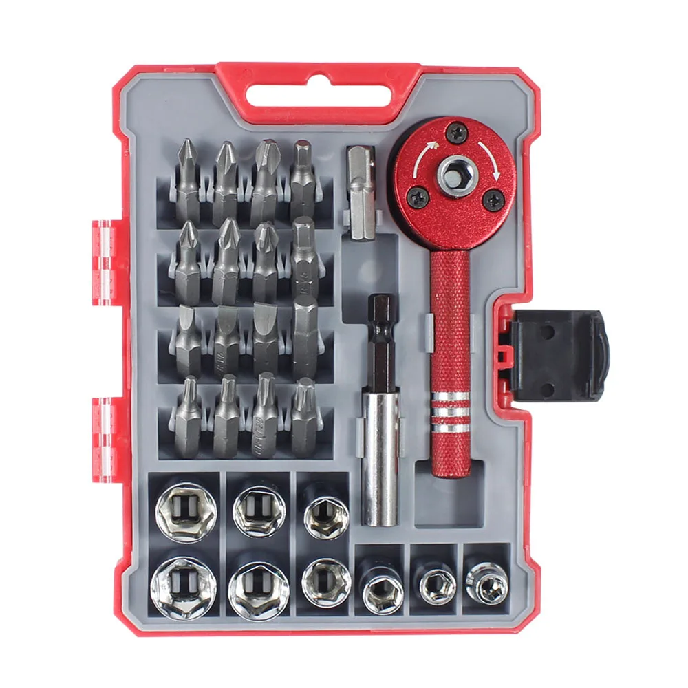 Jeu de tournevis à cliquet 28 pièces avec 9 douilles et 16 Bits Kit de tournevis à cliquet multifonctionnel de 28 pièces