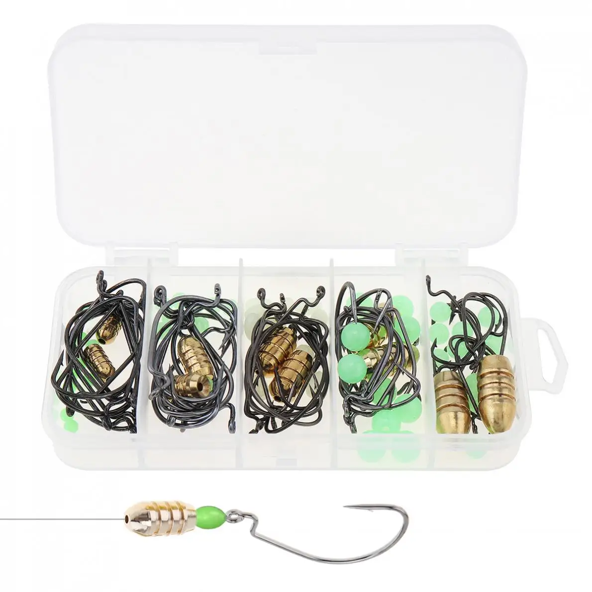 

110pcs Rig Soft Lure Hook Kit with Crank Hook Bullet Copper Luminous Beads Fishing Hooks
