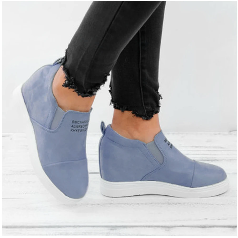 

2019 Spring Women Wedge Sneakers Platforms Faux Suede Ladies Loafers Round ToeLnside Heighten Slip-On Casual Shoes Woman