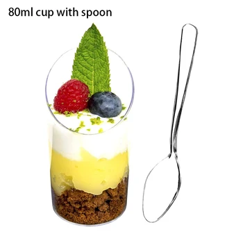 

30Pcs 80ml Dessert Cup Mini Tilt Mousse Cake Cup Disposable Plastic Tableware Pudding Jelly Cup Baking Utensils with 30 Spoons