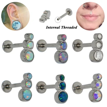 

1PC G23 Titanium&Steel Opal Trio Star CZ Gem Internally Threaded Labret Ear Cartilage Tragus Helix Piercing Screw Fit Top 16g