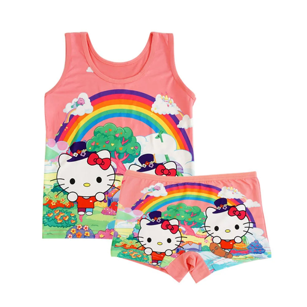 1set Hot Kids Clothing Girls Panties Summer Cartoon Sleeveless T-shirt Children Vest Mermaid Cotton T shirts Panties Briefs set girls tank tops
