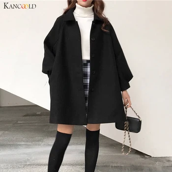 

KANCOOLD coats Winter Long Lantern Sleeve Solid Button Casual Jacket Medium Long Slim Tops Fashion new Coat women 2019NOV25