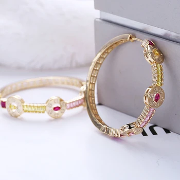 

Large Hoop Earrings Colorful Zirconia Paved Jewelry for Women Copper Metal Rhodium Platting Shinning Luxury Wedding Earrings