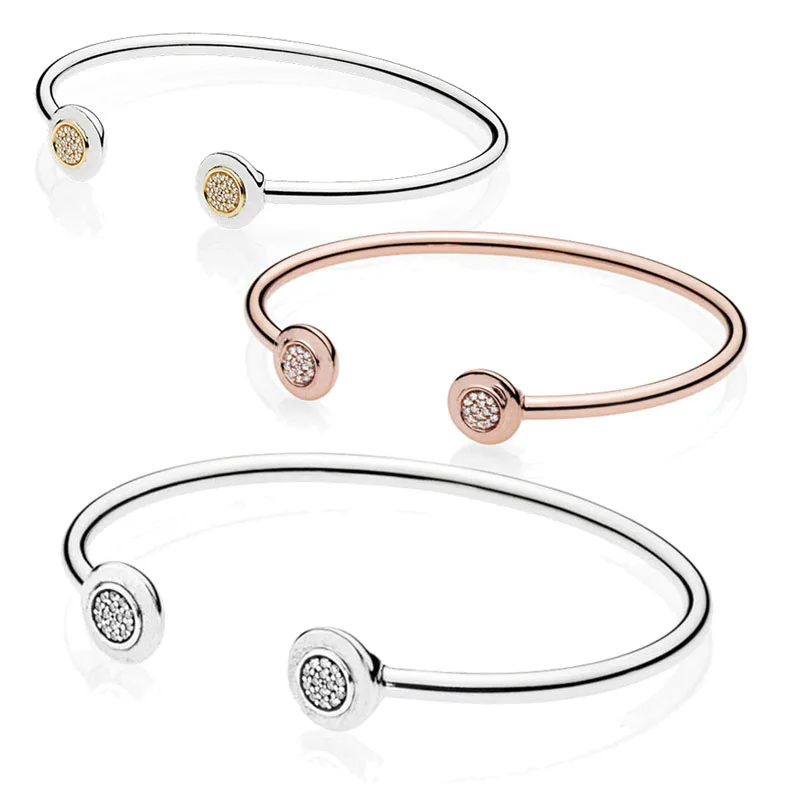 

Authentic 925 Sterling Silver Original Shine Pans Signature Open Bangle Rose Gold for Women DIY Charms Jewelry Birthday Gift