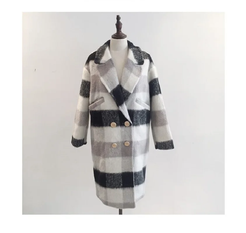 

Korean Version New Long Paragraph Outwear Autumn Winter Large Lapel Woolen Coat Fashion Black White Plaid Thick Woolen Coat