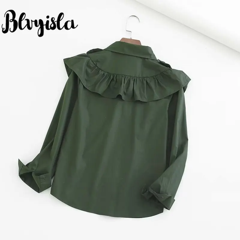 Blvyisla/новые зеленые рубашки с оборками и длинными рукавами Красивая стильная