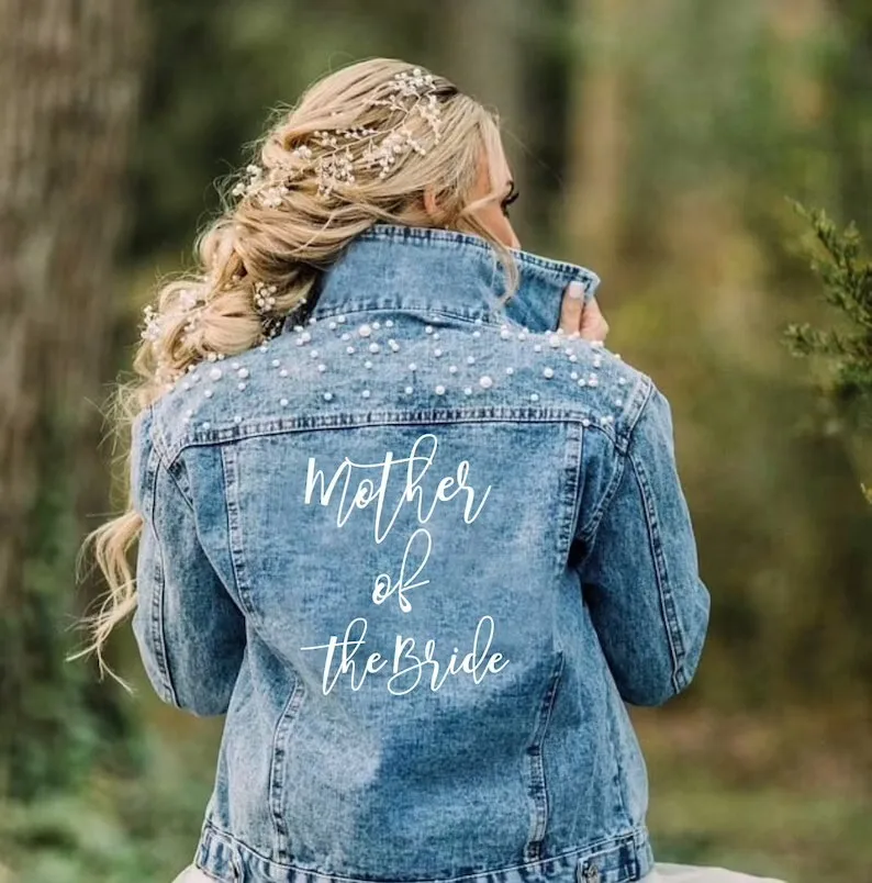 Customized Pearl Denim Jackets Babe Jacket Bridesmaid Denim Jackets Bridal Party Jackets Wedding