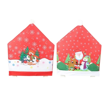 

12Pcs Christmas Ornaments Chair Cover Dinner Dining Table Santa Claus Snowflake Snowman Red Cap Ornament Chair Back Covers Decor