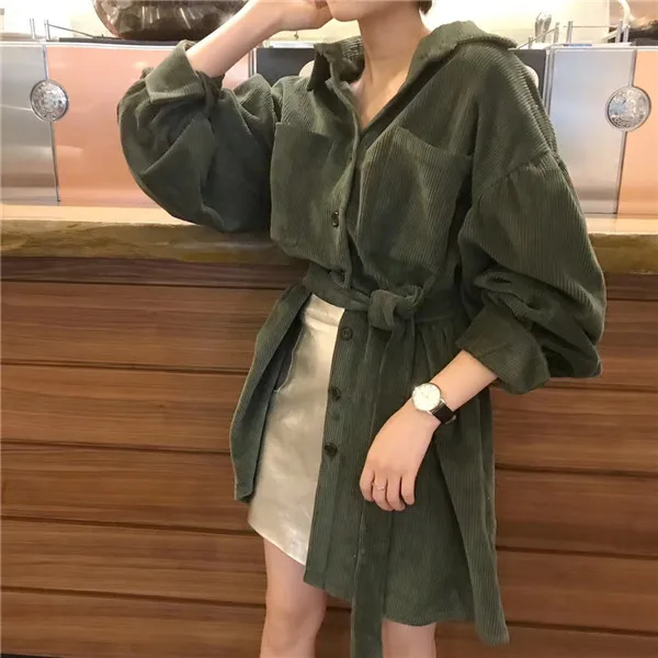 

VICONE Corduroy dresses women to restore ancient ways the new paragraph loose bind temperament cardigan shirt Dress