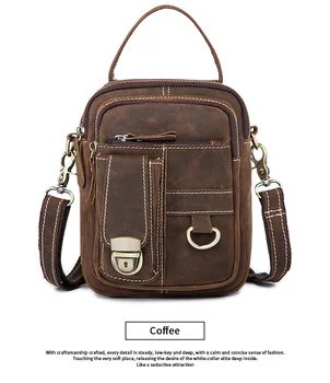 

Genuine Leather Male Shoulder Bag Multifuction Zipper Cowhide Cross Body Bag Large Capacity Belt Bags Men's Leather Handbag
