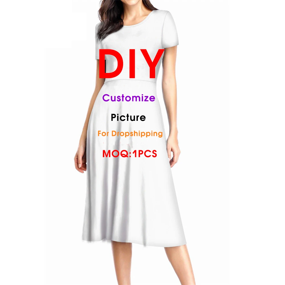 

Noisydesigns Custom Logo/Image/Text/Name Women Dress Summer Short Sleeve Ladies Beach Party Dresses Sundress Cloth Ropa De Mujer