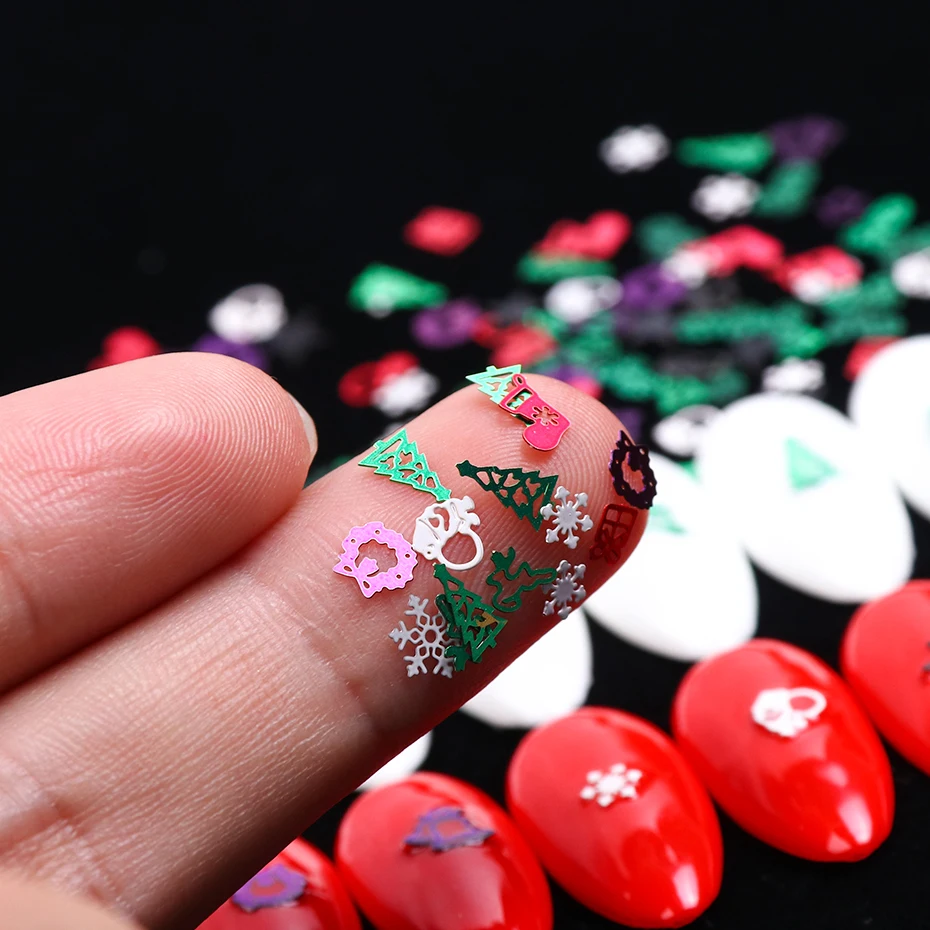 1 коробка 3D металлическая Рождественская Снежинка Красочные Блестки для ногтей красные зимние Блестки для украшения ногтей Маникюрный Инструмент CH1046