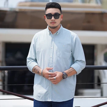 

6XL 7XL 8XL 9XL 10XL 2019 Large Size Striped Shirt Men's Business Casual Loose Cotton Straight Long Sleeve Shirt Brand Clothing