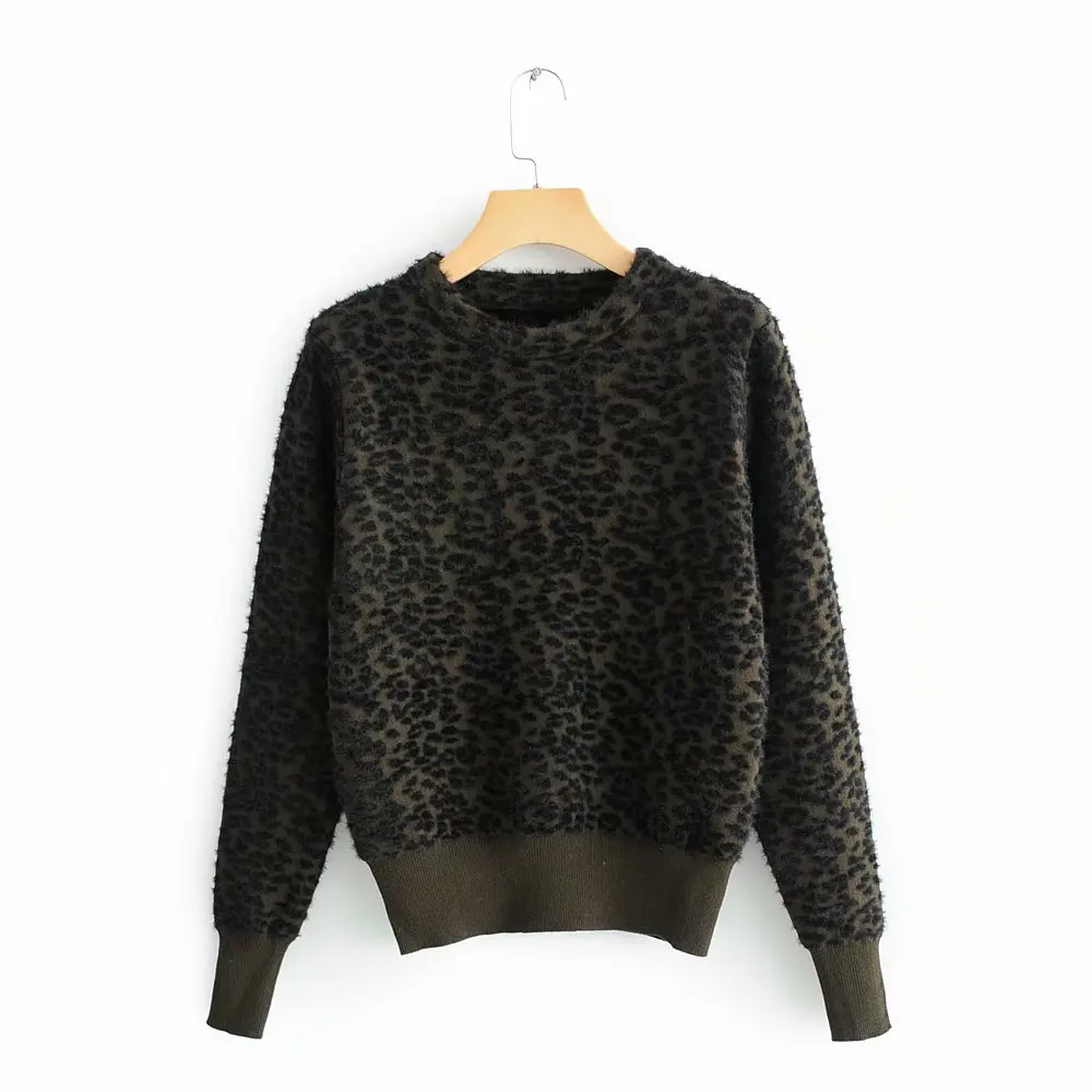 Женский Повседневный тонкий свитер с леопардовым принтом базовый пуловер