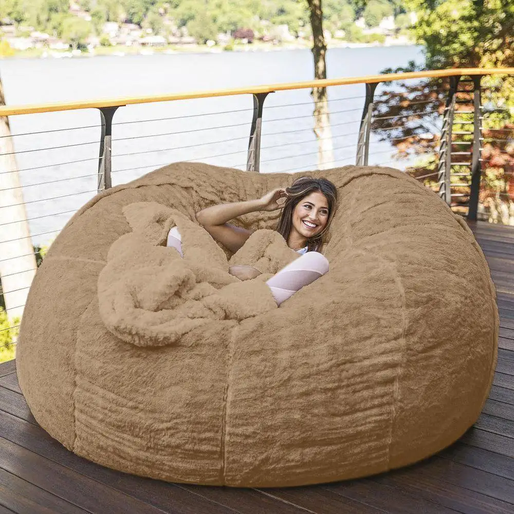 7-Foot Bean Bag Chair with Furry Fur Cover Machine Washable Big Size Sofa and Giant Lounger Furniture bean bag sofa