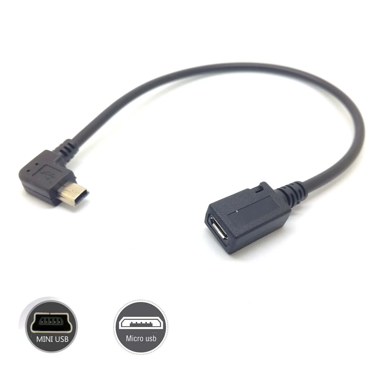 90Degree right Angle Mini 5pin USB Male to USB Female Charger Data Adapter cable 