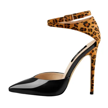 

Onlymaker Women's Leopard Pointed Toe 12CM Sexy Ankle Strap Pumps Thin High Heel Sandals For Autumn Big Size