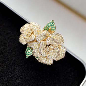 

fashion golden double rose flower open ring for women
