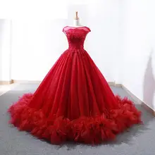 Пышное Платье из бургундского тюля с круглым вырезом и рукавами-крылышками, Пышное Платье с кружевным верхом и кристаллами для милых принцесс 16 размера плюс, бальные платья