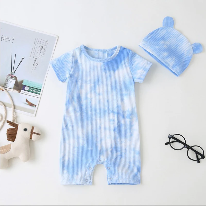 

Summer Baby Clothes Tie-dye Romper + Hat Newborn clothing girls romper Roupas de bebe infantil baby outfit jumpsuit34